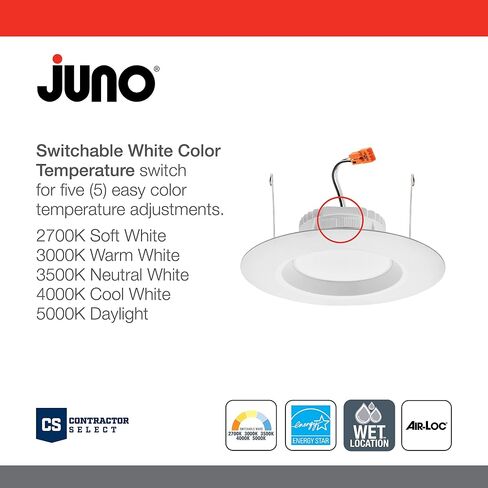 Juno RB56 SWW5 CP6 MW M2 RetroBasics Downlight Trim Kit, Switchable LED White, Baffle Trim, Switchable CCT, 2700K, 3000K, 4000K, and 5000K, 5- to 6-Inch, 6-Pack, Matte White in Saudi Arabia