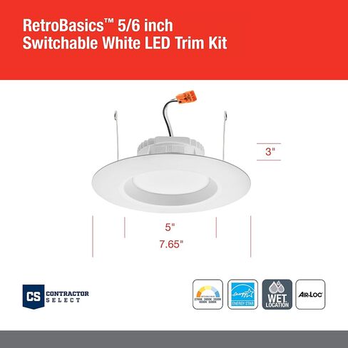 Juno RB56 SWW5 CP6 MW M2 RetroBasics Downlight Trim Kit, Switchable LED White, Baffle Trim, Switchable CCT, 2700K, 3000K, 4000K, and 5000K, 5- to 6-Inch, 6-Pack, Matte White in Saudi Arabia