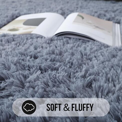 Luxury Fluffy Area Rugs, Super Soft Shaggy 4x6 Feet Rug for Bedroom Living Room, Upgrade Anti-Skid Durable Tie-Dyed Indoor Grey Carpets in Saudi Arabia