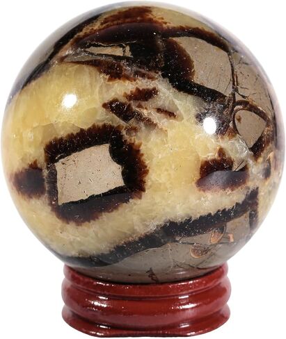 moonsix Natural Septarian Dragon Stone Sculpture Egg Shape Stone with Wooden Stand Crystal Figurine for Feng Shui Witch Decor, 2.36-2.95 inches in Kuwait