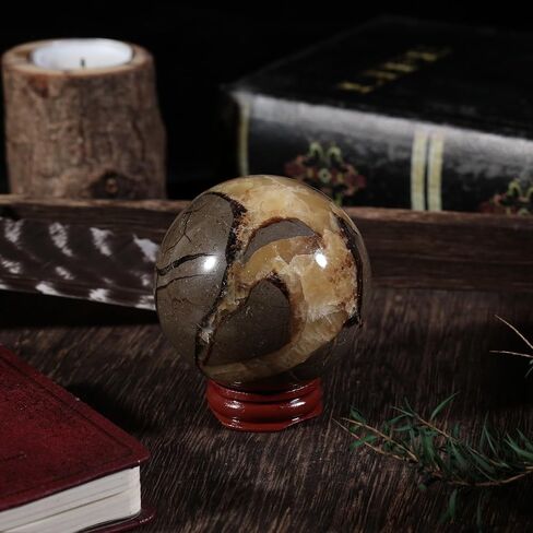 moonsix Natural Septarian Dragon Stone Sculpture Egg Shape Stone with Wooden Stand Crystal Figurine for Feng Shui Witch Decor, 2.36-2.95 inches in Kuwait