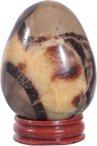 moonsix Natural Septarian Dragon Stone Sculpture Egg Shape Stone with Wooden Stand Crystal Figurine for Feng Shui Witch Decor, 2.36-2.95 inches in Kuwait