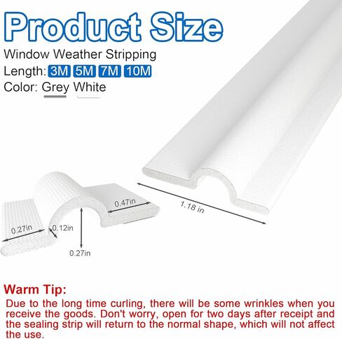 Window Draft Stopper for Window Sill, Weather Stripping Window Seal Strip, Self Adhesive Window Gap Sealing Strip, PU Foam Soundproof Insulation Tape for Doors and Windows (White,23Ft) in Kuwait