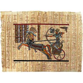 Ramses the Great - The Gold Of The Pharaohs - Battle of Kadesh - On Chariot Hieroglyphs Papyrus Painting - Handmade In Egypt - Unframed - Framable - 13x9 inches