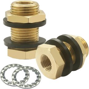 Hooshing 2PCS Brass Bulkhead Fittings 1/8" NPT Female Coupling and 3/8" Male Straight Thread 32mm Extending Water Tank Connector