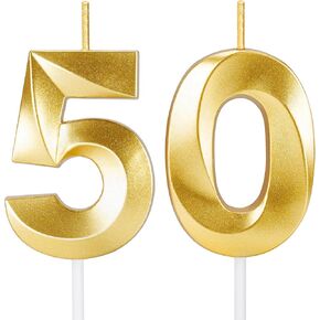 50th Birthday Candles for Cake,Gold Number Candles for Happy Birthday Cake Toppers,Birthday Decorations for Her Him Party Anniversary Wedding