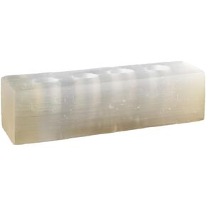 Serene Spaces Living Selenite Tealight Candle Holder Log, 3.5" x 12.5" Natural Crystal Decorative White Votive Candlestick Holder for Kitchen, Tables, Wedding, Parties, Event Decor Centerpieces