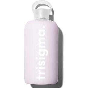 Sorority Shop Sigma Sigma Sigma Glass Water Bottle with Silicone Sleeve - 16 Oz Glass Water Bottle, Reusable Glass Water or Juice Bottle with Cap