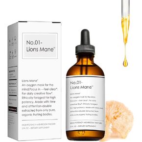Lions Mane Liquid Extract/Tincture -Double Extracted Fruitbody Mushroom Tincture- Natural Support for Mental Clarity, Brain Function, Memory, Cell Regeneration, Creativity & Mood (60 Servings-1pc)