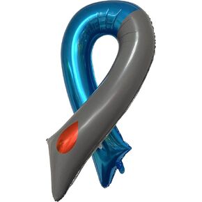38" Diabetes Awareness Blue Gray Ribbon with Blood Drop Foil Balloon - Double-Sided Pattern - Great For Events, Parties, Fundraisers and Diaversary