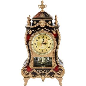 Table Clock, Vintage Style Plastic Table Clock Antique Home Hotel Decorative Desk Alarm Clocks(Brownish Red)