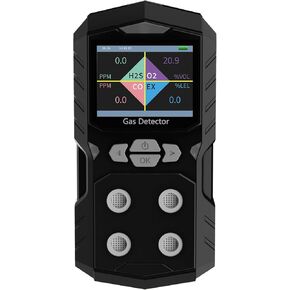 Gas Detector, 4 in 1 Gas Monitor Color Display H2S, O2, CO and EX 2500mAh high Capacity Battery Rechargeable Gas Sniffer