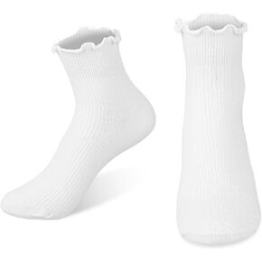 KALIONE Ruffle Crew Socks, Cute Ruffled Ankle Socks for Women Girls, Cotton Knit Lettuce Frilly Socks Athletic Socks