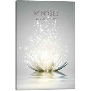 Zen Stone Canvas Wall Art Just Breathe Yoga Quotes Poster for Spa Decor White Lotus Flower Pictures Prints for Bathroom Modern Spiritual Artwork Framed (12 x 16inches)