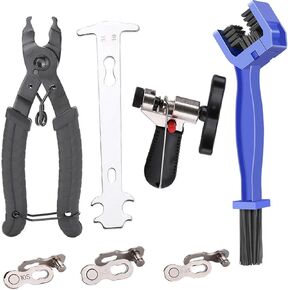 Bike Chain Repair & Maintenance Tools Kits:Bike Link Plier + Chain Breaker Splitter Tool+Chain Checker+3 Pairs Bicycle Missing Links+Chaingang Cleaning Brush,for Repair & Cleaning Maintenance Solution