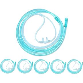 Nasal Oxygen Cannula, 5 Pack, 6.6 Feet Tubing, Green, Standard Connector, Individual Packing