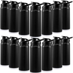 14 Pcs Aluminum Water Bottle 17 Oz Bike Water Bottles with Snap Lid Reusable Water Bottle Easy Carry Sports Water Bottle for Camping Hiking (Black)