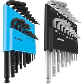 36-Piece Hex Key Allen Wrench Set with Ball End - SAE/Metric Sizes and 2 Storage Cases