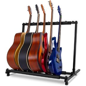 AODSK 5 Multi Guitar Stand Rack with Folding Design, Multiple Guitars Stand, Portable Black Guitar Holder, Black Guitar Display Holder for Guitar & Bass,Studio & Home (Square-5 Holder)