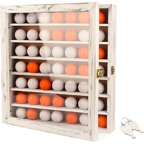 49 Golf Ball Display Case，Golf Ball Shadow Box with Locks，Golf Ball Holder Wall Mount Display Case，for Collection Display（Rustic White）