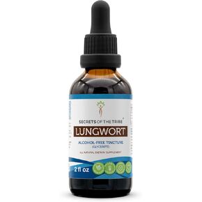 Secrets of the Tribe Lungwort Alcohol-Free Liquid Extract, Lungwort (Pulmonaria officinalis) Dried Leaf Tincture Supplement 2 oz