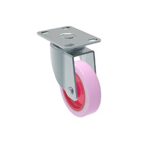 GL 310 Citrus Pink, 3" (75 mm) Swivel Non-Brake Caster, Non-Marking Polyethylene Wheel, 100 lbs, Plate: 2 x 2-1/2" (BH 1 x 2")