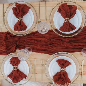 Terracotta Cheesecloth Table Runner +10 Cheesecloth Napkins(144" x 35") Wedding Decorations for Reception – Gauze Table Runner for Picnic Table- Perfect Table Settings for Dining Table Decor