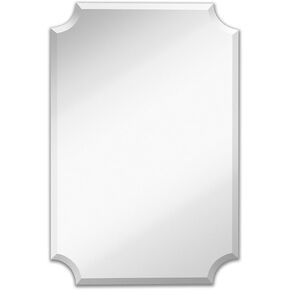 Hamilton Hills 30x40 inch Scalloped Frameless Rectangular Mirror, 1 inch Beveled Edge Curved Corners, Wall Mounted Decorative Glass Mirror, Hangs Horizontal & Vertical