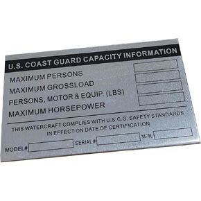 BOAT CAPACITY Coast Guard Aluminum Plate Bass Tracker Weldcraft(Blank plate, 127mmx76mm)