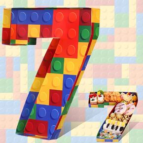 Mifoci 13.7" Building Block Party Cupcake Cardboard Number for Charcuterie Bricks Birthday Party Fillable Paper Mache Chocolate Candy Cake Decorative Gift Box(Number 5)
