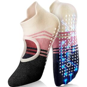 Non-Slip Pilates Yoga Socks with Grips for Women - Stylish Crew Socks for Barre, Ballet, and Workout (Size 5-9)