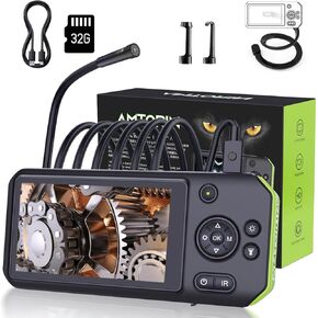 Borescope Camera 3.9mm lP67 Waterproof HD Digital Snake Camera AMTORIN Industrial Endoscope 5''IPS Screen 32GB Memory Card 16.4FT Semi-Rigid Cable Bore Scope for Home(3.9mm-5m（0.15 in-16.4 ft）)