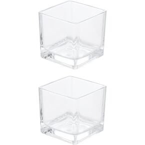 2 Pcs Square Clear Glass Candle Holders Votive Tealight Candle Holders Candlestick Stand Holders Candle Centerpieces for Wedding Christmas