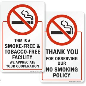 SmartSign This is a Smoke/Tobacco Free Facility, We Appreciate Your Cooperation 2-Sided Glass Decal for Doors, 8"x5" Polyester, Thank You for Observing No Smoking Policy Sticker, USA-Made