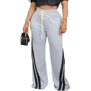 Unybwonn Women Wide Leg Baggy Sweatpants Side Stripe Drawstring Track Pants Elastic High Waisted Straight Leg Joggers