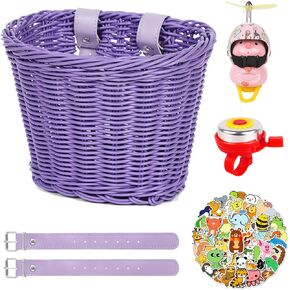 سلة دراجة للأطفال، سلال دراجة للأولاد والبنات، سلة دراجة مقود مع جرس دراجة لإكسسوارات الدراجة للفتيات، سلة دراجة أمامية لدراجة الأطفال أو السكوتر (أرجواني) in Kuwait