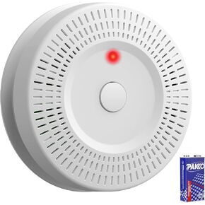 Smoke Detector, 9V Battery Qperated Smoke Alarm with LED Indicator &Silence Button, Battery Included,White，1 Pack