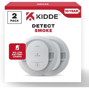 Kidde Smoke Detector, 10-Year Battery Powered, LED Warning Light Indicators, 2 Pack
