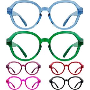 LUR Oversized Metalless Screwless Readers for Women Spring Hinges 6 Pack Ladies Reading Glasses +1.75