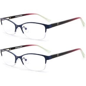 Reading Glasses For Women Blue Light Blocking Metal Half Frame Cat Eye Womens Readers with Spring Hinge Anti Glare