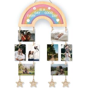 Picture Frames Collage Wall Decor Hanging Photo Display, Personalized Gifts for Teen Girls, Unique DIY Rainbow Felt Letter Board with 340 Letters and 20 Clips for Kids Teenage Birthday Party