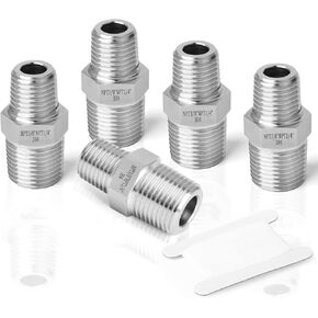 TAISHER 5PCS 304 Stainless Steel Hex Nipple, Reducer Pipe Fitting 3/8-Inch Male Pipe x 1/4-Inch Male Pipe
