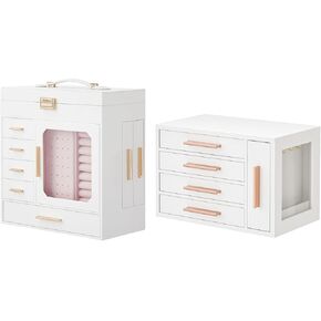 HOOBRO Jewelry Box with Mirror and Wooden Jewelry Box Bundle, Jewelry Organizer Box with Capacious Storage Space, Jewelry Holder Organizer for Earrings, Necklaces, Rings,WT06JB04G1-WD09JB04