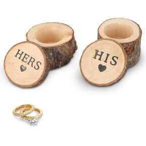 2Pcs Wedding Ring Box, Wooden Ring Box Rustic Mr and Mrs Ring Bearer Box Ring Holder Wedding Box(Hers and His)