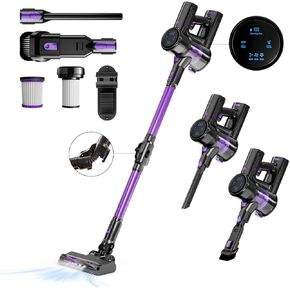 Cordless Stick Vacuum Cleaner with Bendable Wand,130AW Suction Efficiency for Home Hardwood and Carpet,LED Headlights,40-Minute Runtime,3 Suction Modes,Brushless Motor,Removable Battery (Purple)