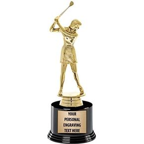 Crown Awards Golf Trophies with Custom Engraving, 7.25" Personalized Female Golfer Trophy On Deluxe Round Base Prime