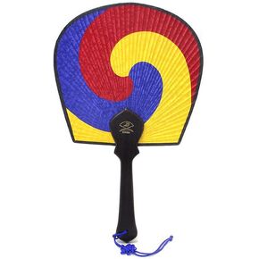 Korean Traditional Taegeuk Line Round Silk Hand Fan Small 1+1pcs with Norigae 11" Gift
