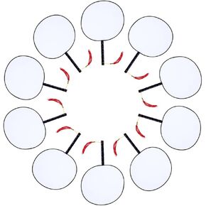 Cabilock Oriental Round Fans - Pack of 10 - DIY Folding Round Hand Fan White Chinese Handheld Fan for Art Painting and Craft Silk Cloth Fan for Wedding Decor and Vintage Home