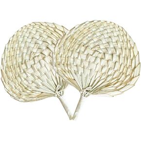 Natural Raffia Hand Fans,Handmade Palm Leaf Fans for Summer Cooling Supplies Farmhouse Wall Decor Camping Wedding Party Favors Favors (2 Pcs)