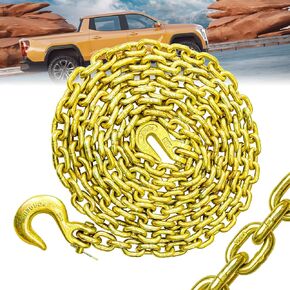 Log Chain 3/8 Chain G80 Tow Chains with Hooks 14ft Heavy Duty Chain with Grab and Slip Hooks 7100lbs for Transporting Towing Tie Down (3/8In X 14 Ft) Black